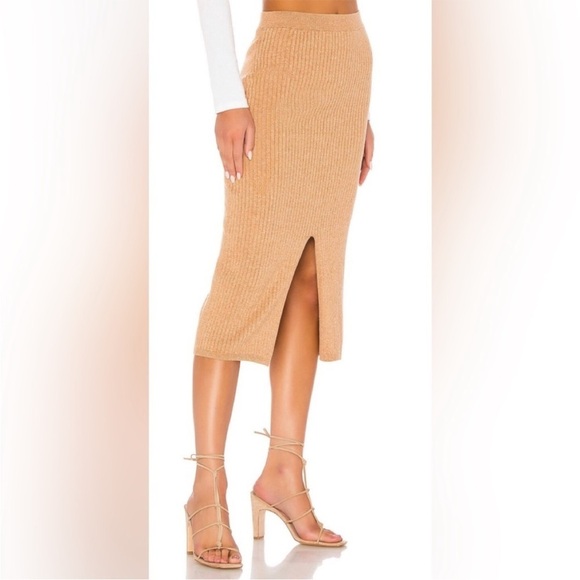 Free People Skyline Skirt Womens XS Cream/beige Ribbed Knit Midi Stretch *C6 - Picture 2 of 5